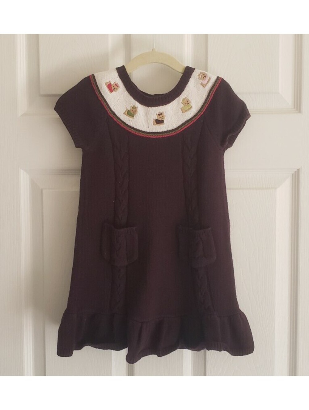 Gymboree Sweater Dress Girls 4T Pups and Kisses Yorkie Plum Purple Short Sleeve